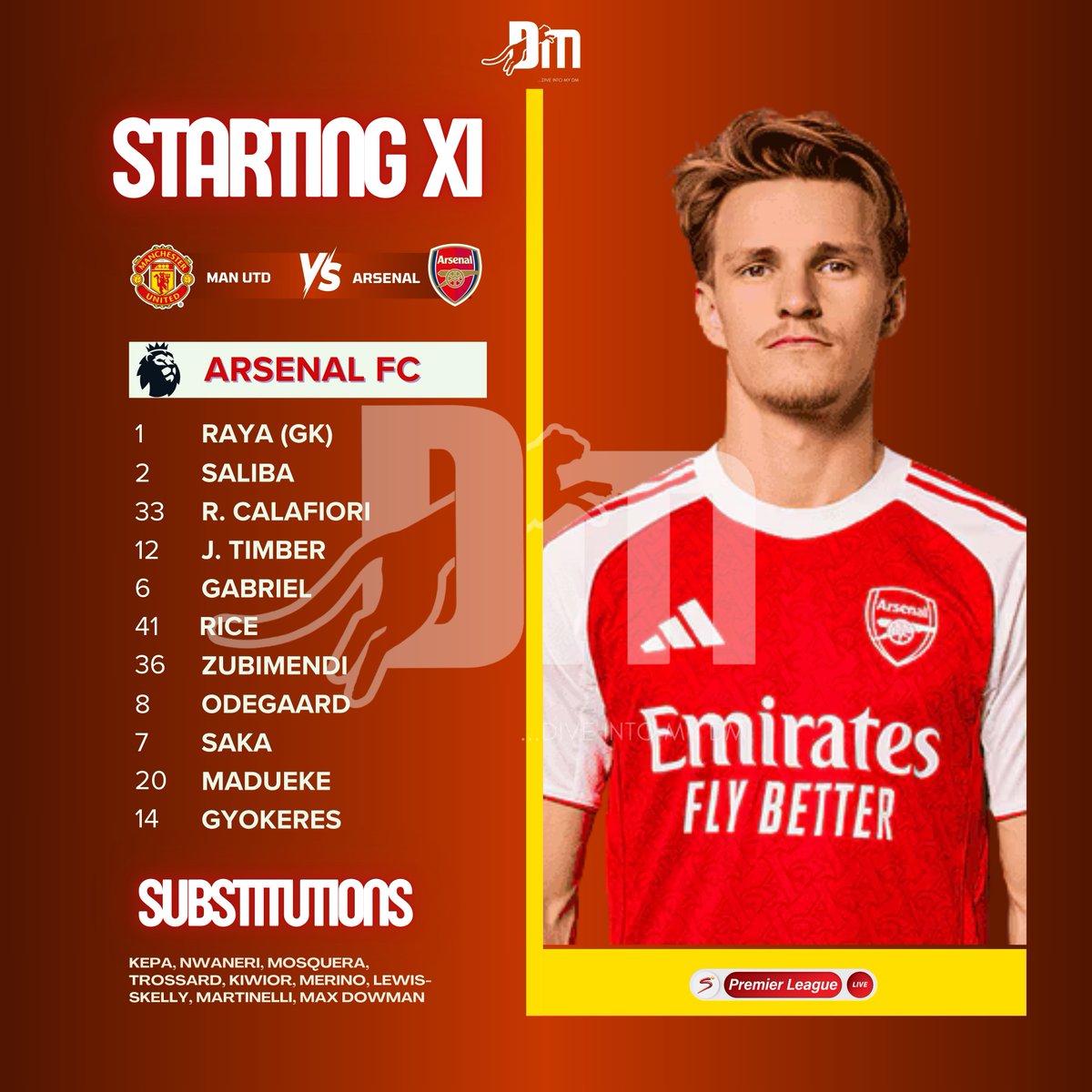 Sawadinho1's tweet image. ARSENAL v LEEDS UNITED - Starting XI

#ARSLEE #PidginCommentary