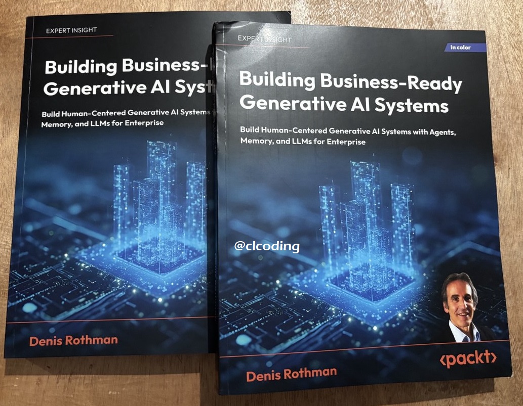 Python Coding (@clcoding) on Twitter photo π WEEKEND GIVEAWAY TIME! π
Win 2 FREE hard copies of Building Business-Ready Generative AI Systems by Denis Rothman ππ€
How to enter:
1οΈβ£ Like β€οΈ
2οΈβ£ Retweet π
3οΈβ£ Comment AI below β¬οΈ
π Book review here π clcoding.com/2025/08/book-rβ¦
Letβs build the future of AI together! πβ¨ π WEEKEND GIVEAWAY TIME! π
Win 2 FREE hard copies of Building Business-Ready Generative AI Systems by Denis Rothman ππ€
How to enter:
1οΈβ£ Like β€οΈ
2οΈβ£ Retweet π
3οΈβ£ Comment AI below β¬οΈ
π Book review here π clcoding.com/2025/08/book-rβ¦
Letβs build the future of AI together! πβ¨