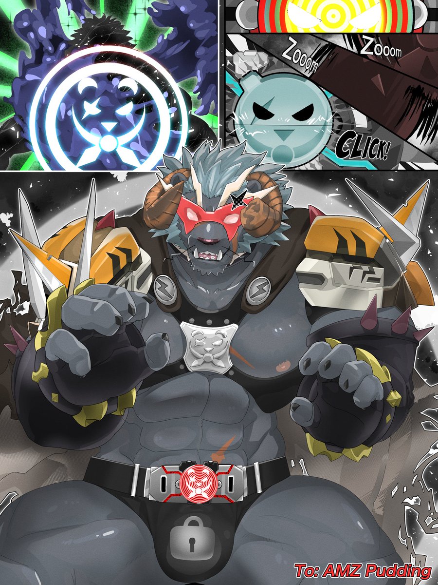 Krampus got his new henshin belt~
It's transform time~
But that is my trap, that belt will brainwash him and turn him into my obedient evil villain~~

Art by <a href="/gurandoherutu/">デビロブ</a>

坎卜斯收到了他的新變身腰帶~
變身時間~
但那其實是我的陷阱，那個腰帶將會洗腦他並把他變成我聽話的邪惡反派~~
