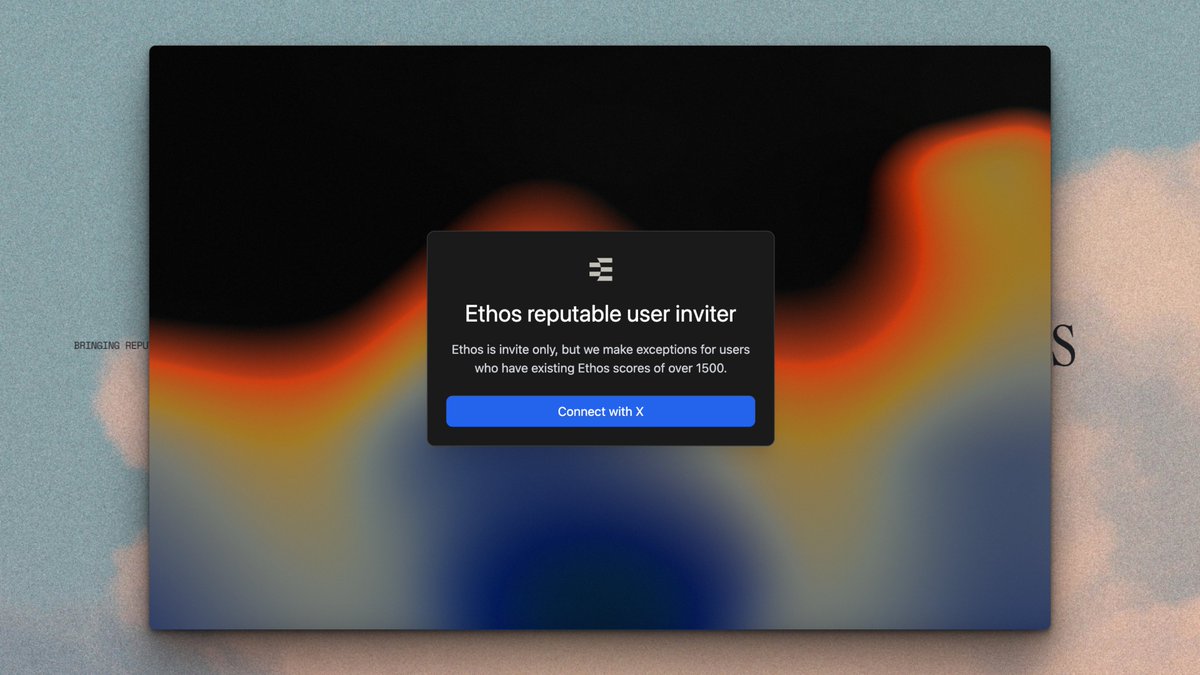 If you're over Ethos 1400 and DON'T have an Ethos profile, you can now get an invitation automatically →

Anyone with existing reputation - projects, influencers, protocols - can use the below site to secure an invite without chasing an invite down

invite . ethos . network