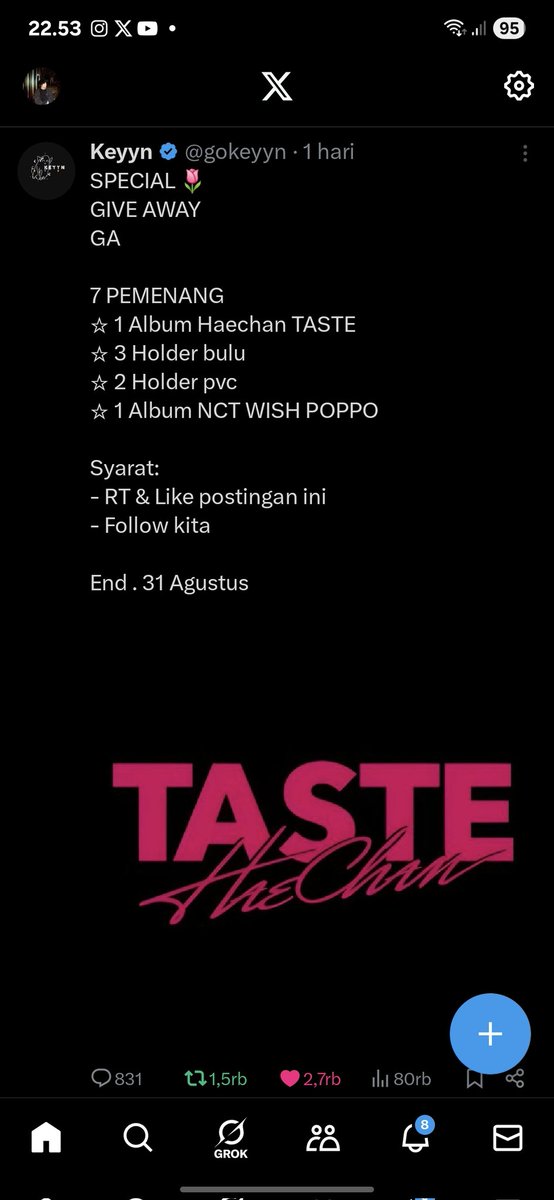 cakeysia's tweet photo. @gokeyyn Done kak, semoga lucknya deh
#HAECHAN_TASTE #HAECHANSOLO2025 https://t.co/sxdPeOyfD2