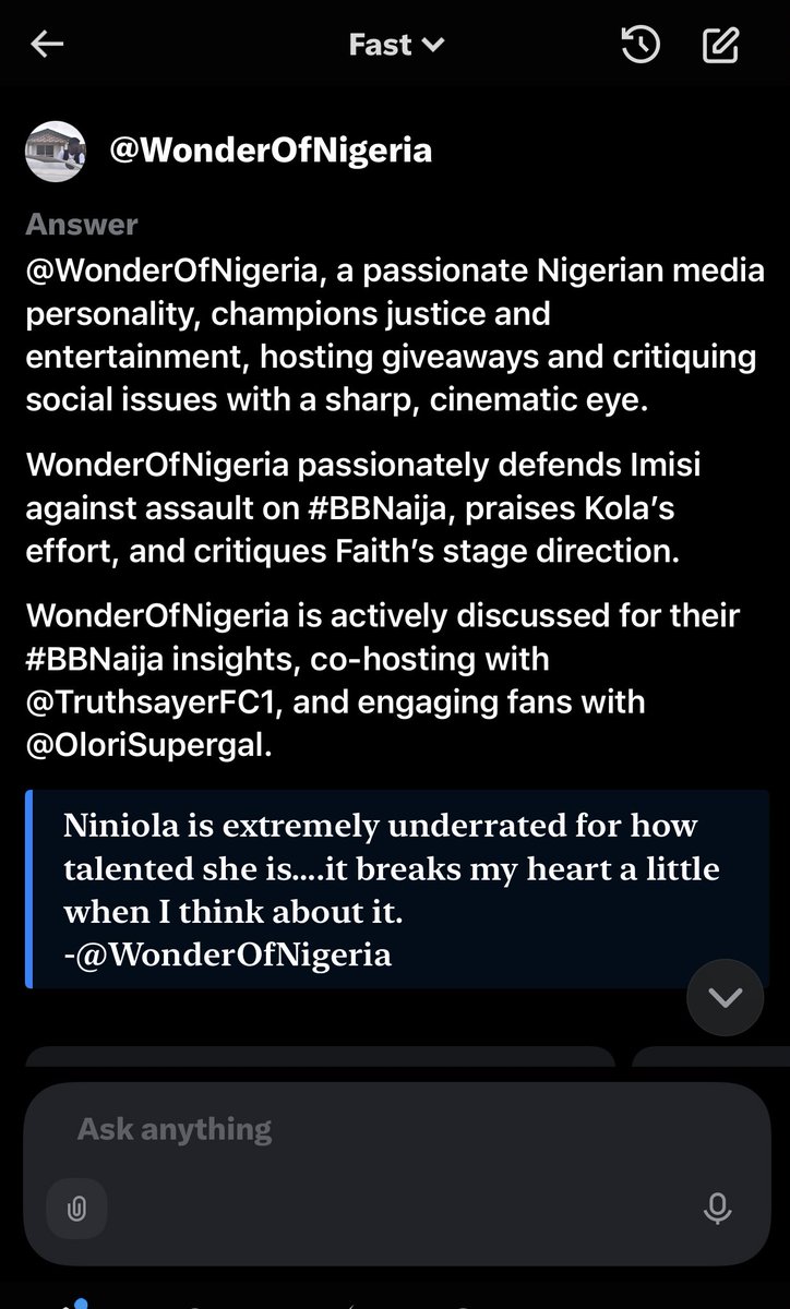 W_O_N_D_A_A's tweet image. I smiled when I saw this thank u @grok for this analysis. I guess it captures my X account quite accurately. 😁😁