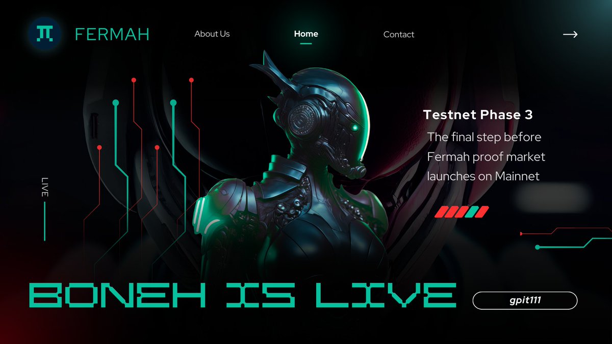 KevShingler's tweet photo. Testnet Phase 3 BONEH is LIVE
The final step before @fermah_xyz  proof market hits Mainnet

Named after Prof Dan Boneh, a pioneer in applied cryptography and pairing based crypto his work is foundational for the ZK space https://t.co/l7pGDa8sZT