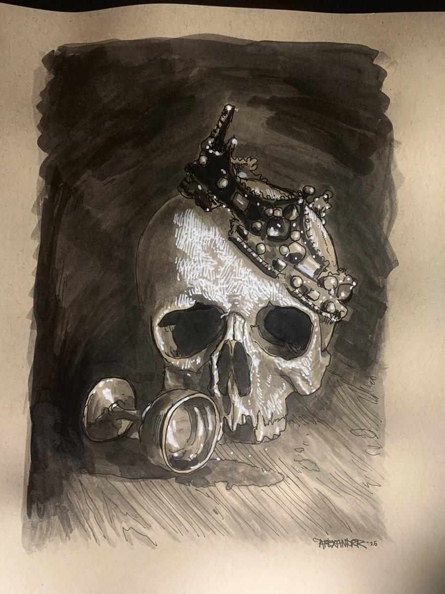 Colin Alexander (@colin_alex35207) on Twitter photo A Memento Mori sketch I did recently.
  In historical accounts of Roman triumphs, the reminder of mortality- often phrased as variations of "memento mori" or "remember you will die" was whispered by a slave standing behind the conquering general in his chariot, while holding a A Memento Mori sketch I did recently.
  In historical accounts of Roman triumphs, the reminder of mortality- often phrased as variations of "memento mori" or "remember you will die" was whispered by a slave standing behind the conquering general in his chariot, while holding a