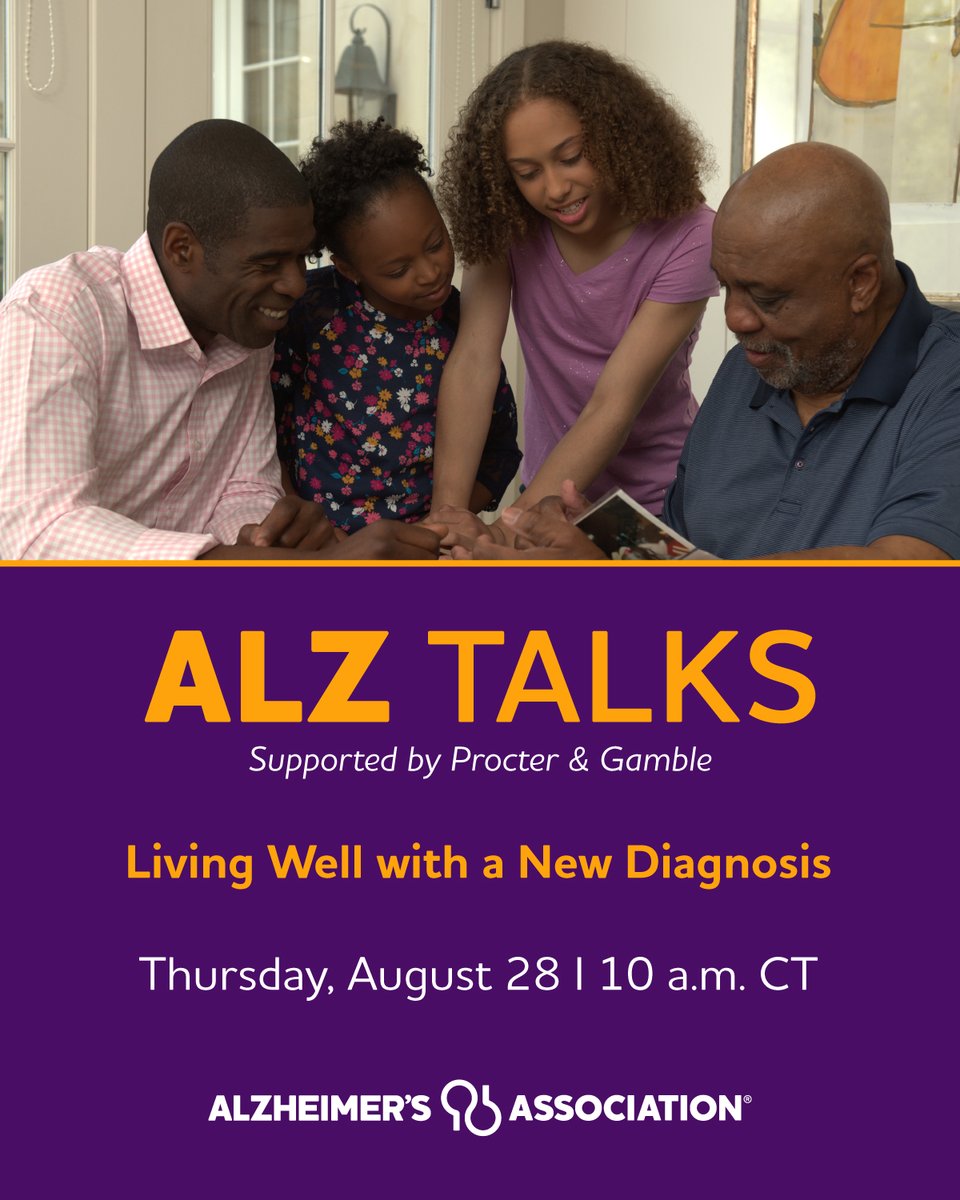 Join us online for “ALZ Talks: Living Well With a New Diagnosis” on Thursday, August 28 at 10 a.m. CT. Learn strategies to help navigate the challenges ahead and practical ways to live well with Alzheimer’s or another dementia. Register: bit.ly/44aBMuk.