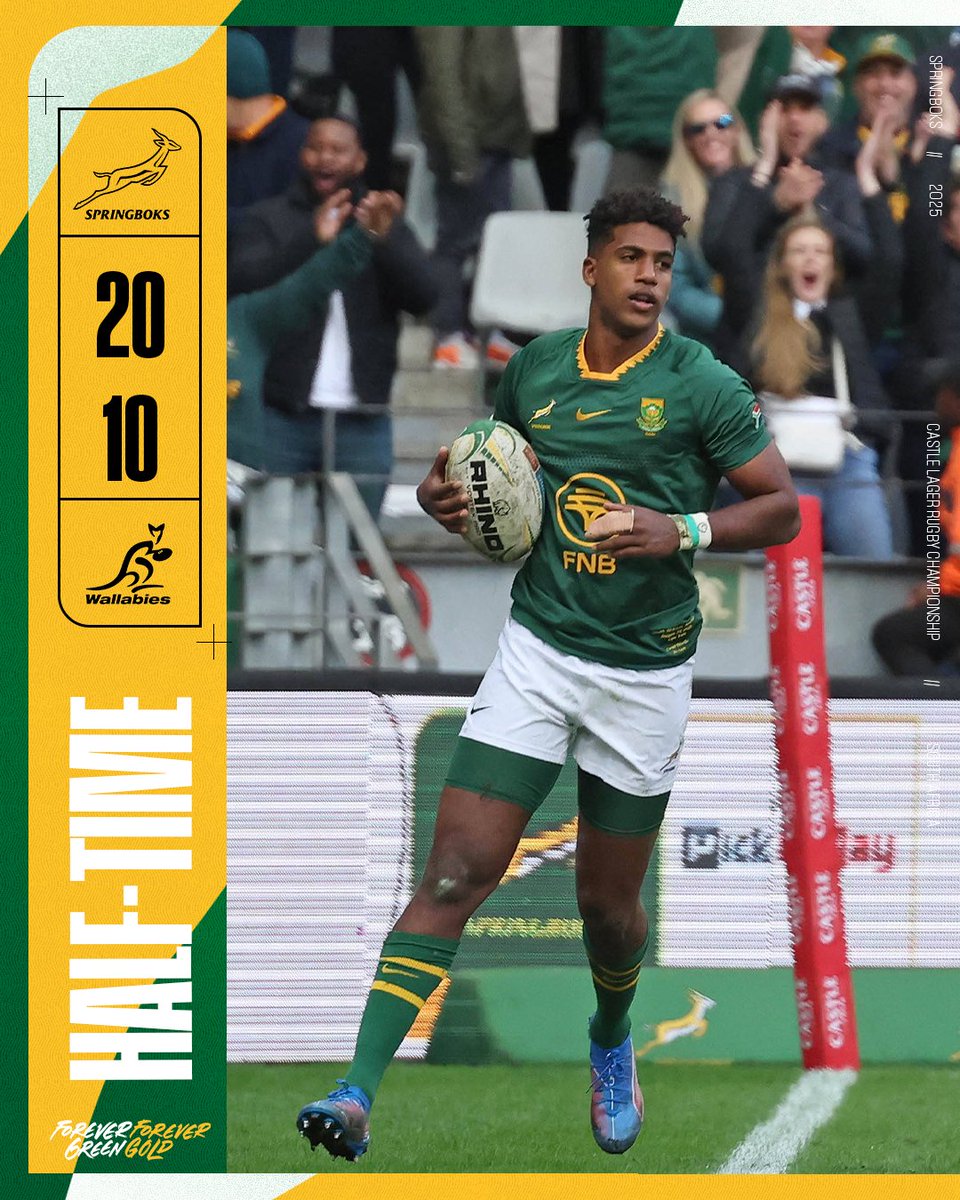 The Boks lead the Wallabies by 10 points at the break in Cape Town

#RSAvAUS #Springboks