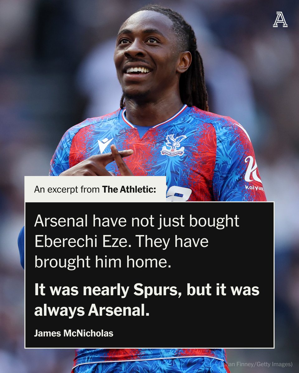 The Athletic | Football (@theathleticfc) on Twitter photo Eberechi Eze has joined Arsenal - the club he loves. The feeling is mutual.
<a href="/gunnerblog/">gunnerblog</a> tells the inside story of the transfer:
🔺 Eze’s last-minute phone call to Arteta
🔺 Deal all but done after board meeting on Wednesday
🔺 Josh Kroenke's sign-off and Crystal Palace's Eberechi Eze has joined Arsenal - the club he loves. The feeling is mutual.
<a href="/gunnerblog/">gunnerblog</a> tells the inside story of the transfer:
🔺 Eze’s last-minute phone call to Arteta
🔺 Deal all but done after board meeting on Wednesday
🔺 Josh Kroenke's sign-off and Crystal Palace's