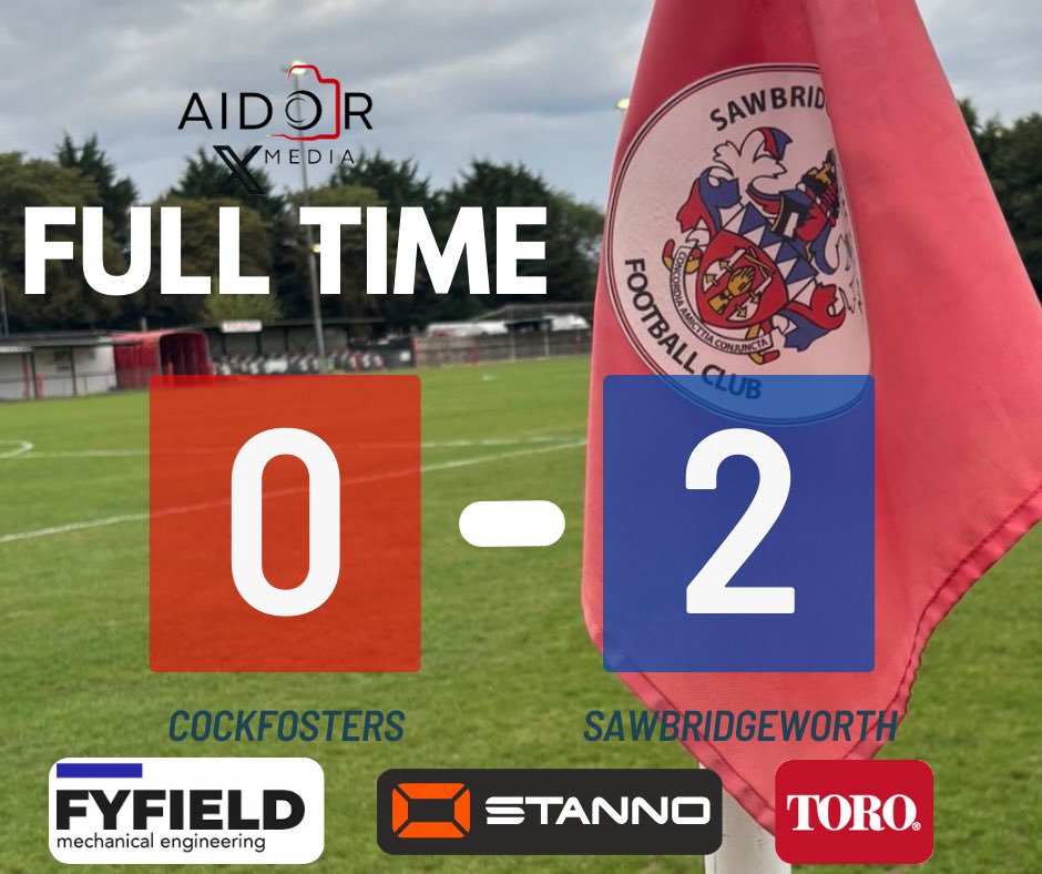 Full Time Cockfosters 0-2 Sawbridgeworth

Back to winning ways, UP THE SAWBO  
🔴⚫️🔴⚫️