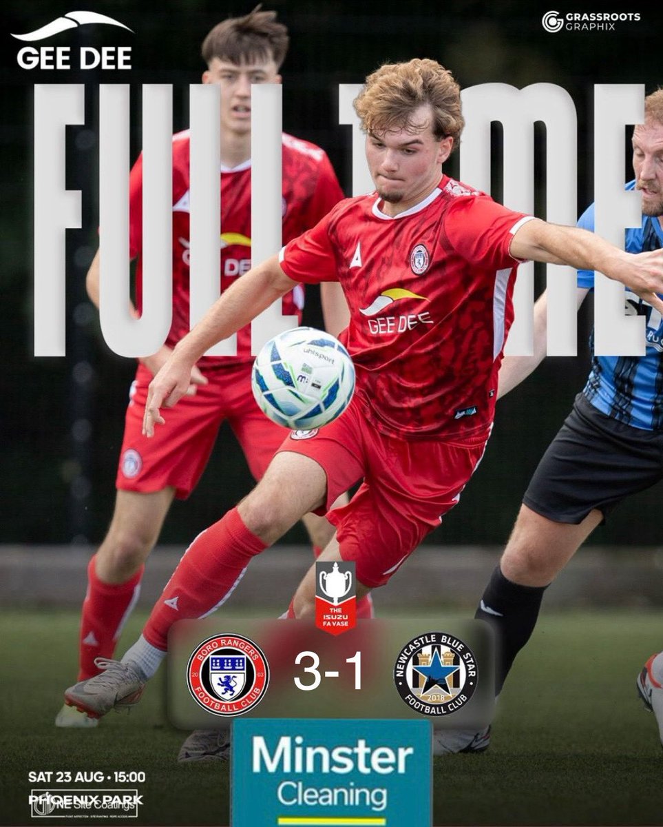 FULL TIME:

BR 3-1 Newcastle Blue Star

⚽️⚽️⚽️ Rose

Another brilliant win sees us in the hat for the next round!🎩 

Thanks to Minster Cleaning Services, Teesside, for sponsoring this afternoon’s game!🤝🏻

#UTBR❤️⚽️