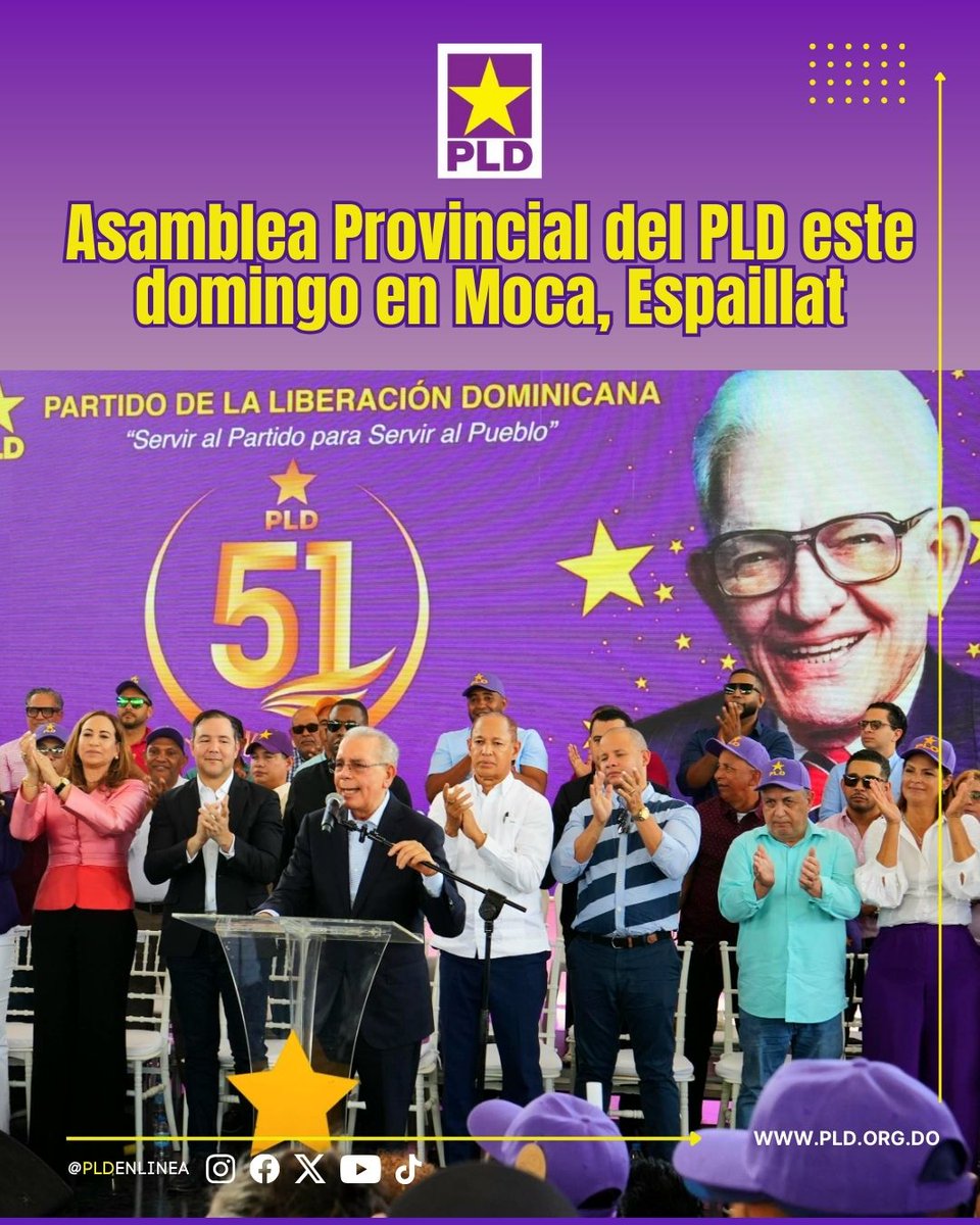 #LoÚltimoPLD | <a href="/DaniloMedina/">Danilo Medina</a>, Presidente del #PLD y <a href="/JohnnyPujols/">Johnny Pujols</a>, secretario general, encabezan este domingo asamblea partidaria en la provincia Espaillat.

AMPLIAR: vanguardiadelpueblo.do/2025/08/23/asa…