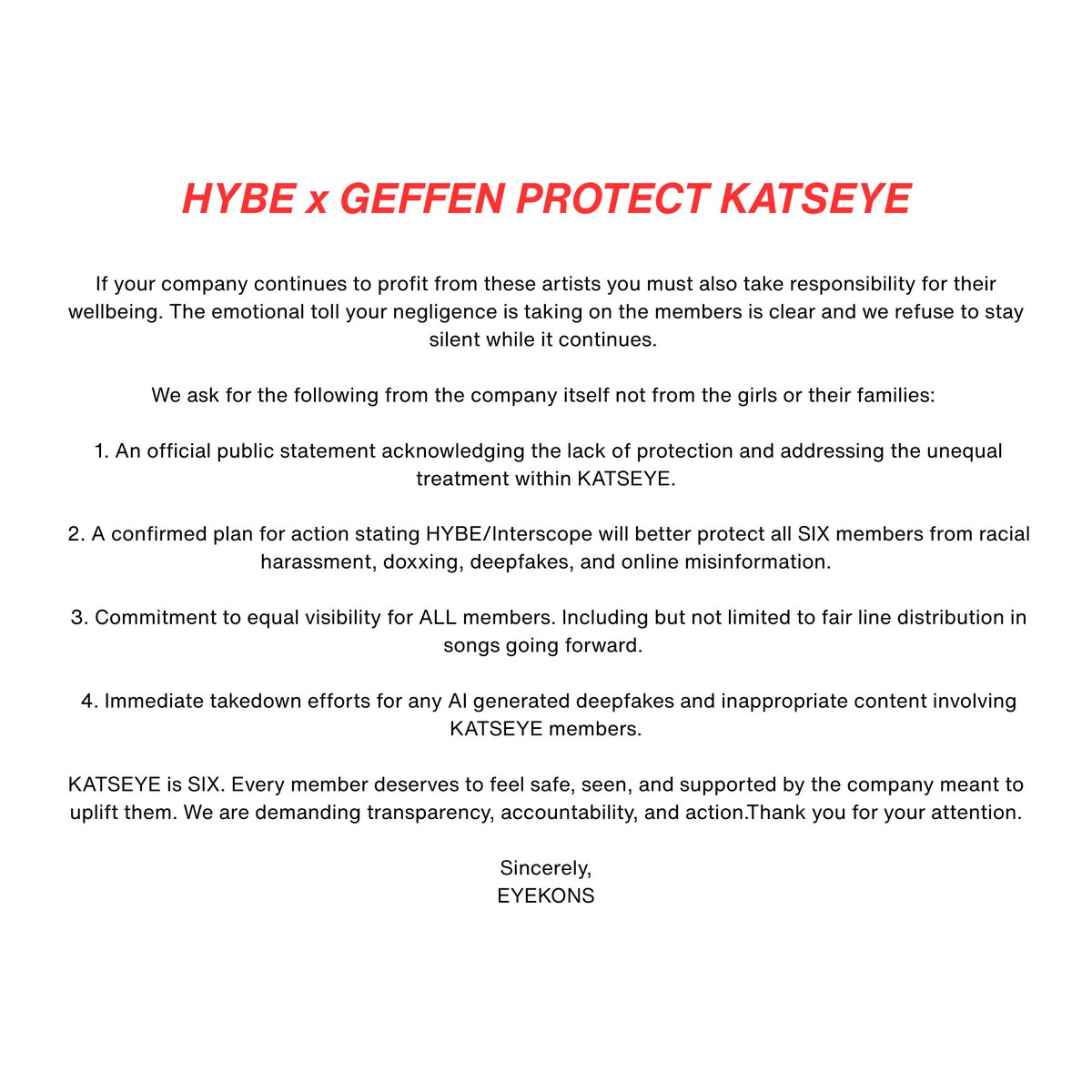 KATSEYE News (@newskatseye) on Twitter photo HXG PROTECT SOPHIA🚨
EYEKONS take the time to read this notice and send the template in the follow up tweet to:
📧 hbaprivacy@hybecorp.com
Mahal ka namin Sophia! ⚓️
#BestLeaderphia
#PROTECTSOPHIA
#HxGPROTECTYOURARTIST HXG PROTECT SOPHIA🚨
EYEKONS take the time to read this notice and send the template in the follow up tweet to:
📧 hbaprivacy@hybecorp.com
Mahal ka namin Sophia! ⚓️
#BestLeaderphia
#PROTECTSOPHIA
#HxGPROTECTYOURARTIST