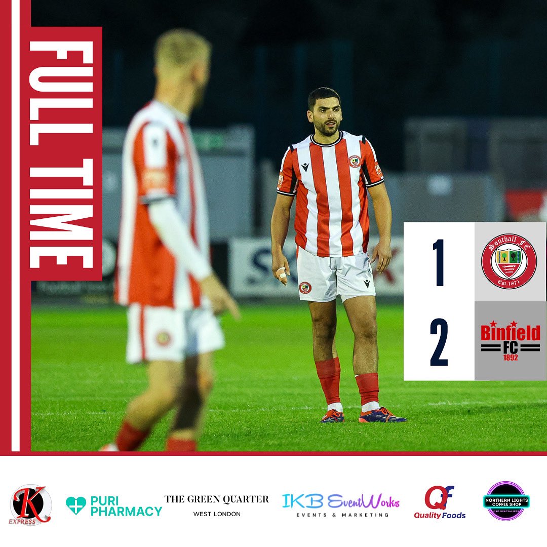 FCSouthall's tweet image. 🔴⚪️ FULL TIME ⚪️🔴

Southall FC 1 - 2 Binfield

Disappointing result and start to the weekend.   Plenty to work on and improve, we’ll look to bounce back on Monday.

Thank you everyone for your support.