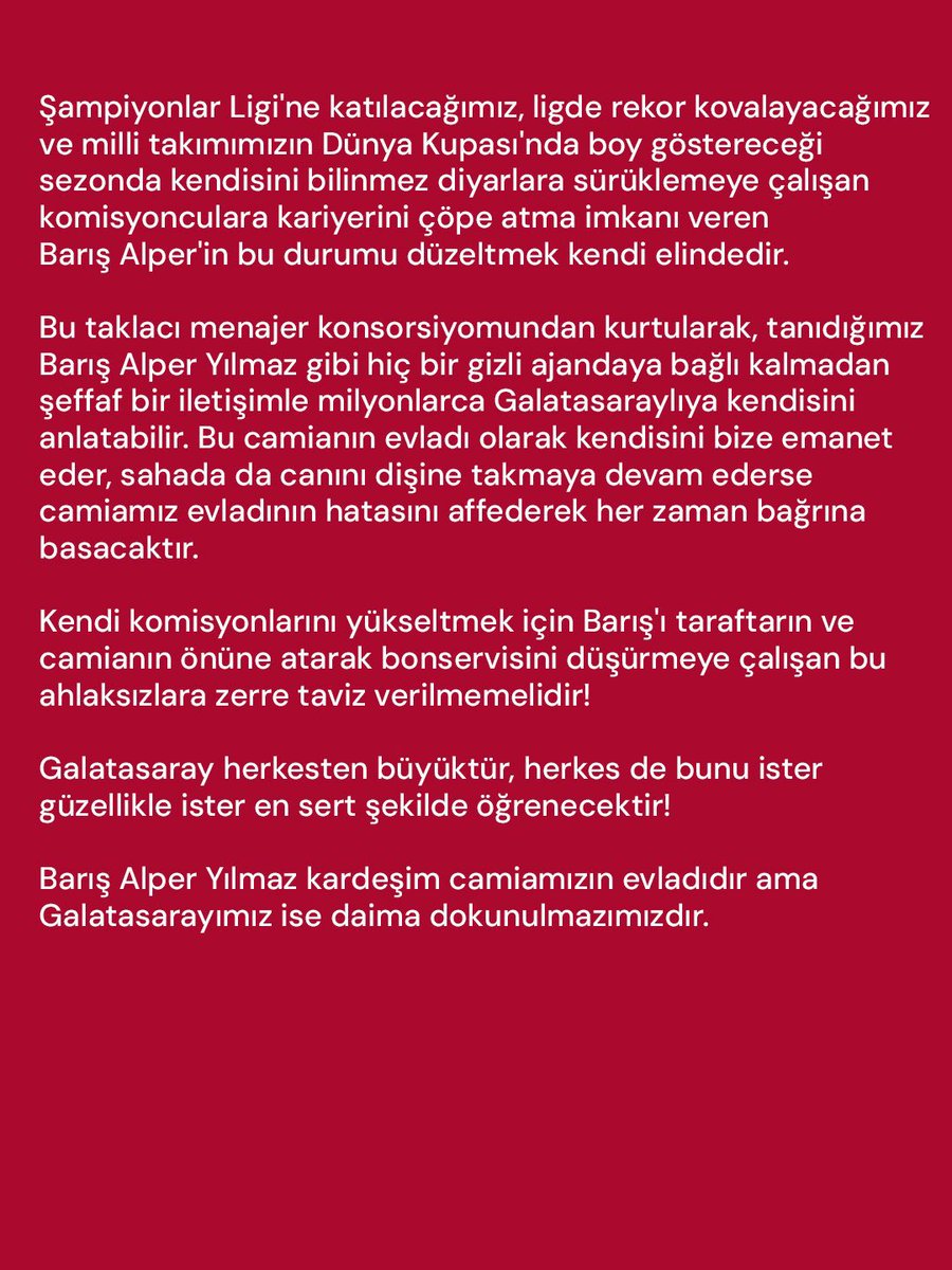 ultrAslan tribün lideri Sebahattin Şirin’den Barış Alper Yılmaz açıklaması;

Bize de paylaşmak düşer. 👇