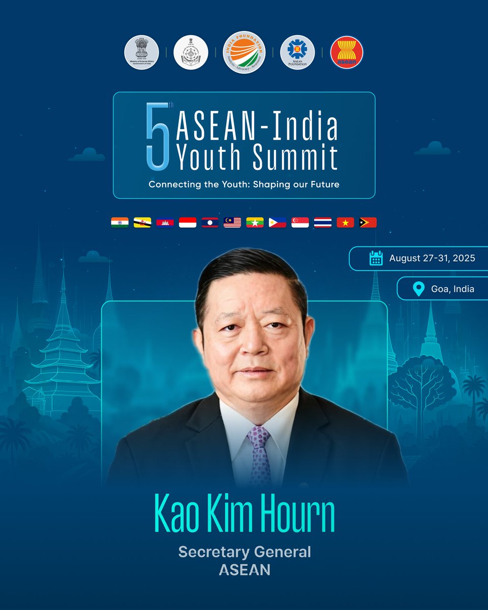 5th ASEAN-India Youth Summit is honoured to announce Dr Kao Kim Hourn, Secretary General, ASEAN as the Speaker (Virtual mode) at the Inaugural Session.