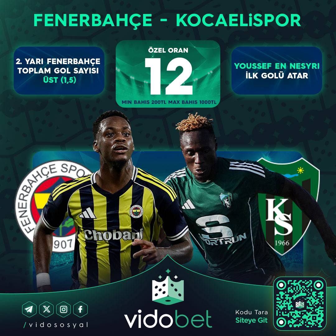 🌟VIDOBET SUPER ORAN 🌟

🎯FENERBAHÇE 🆚 KOCAELİSPOR

🔥Özel Oran:🔥

💫İkinci yarı Fenerbahçe toplam gol sayısı 1.5 üst olur
 💫Youssef En Nesyri ilk golü atar

📣TOPLAM ORAN: 12.00 📣

👁Minimum Bahis: 200TL
👁Maksimum Bahis: 1000TL

🚀Arama kısmına özel bahisler yazarak hemen