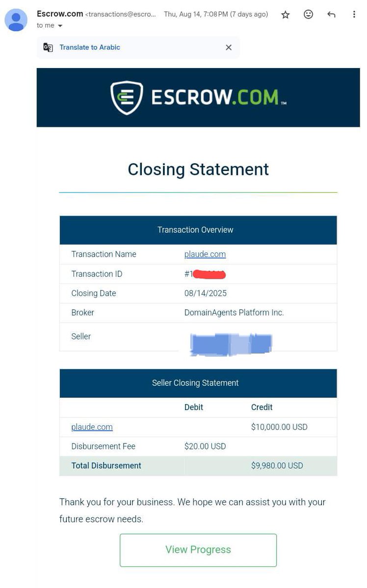 KehelAyyoub's tweet photo. 🚀 Excited to share one of my audience’s wins!

A domain sold for $10,000 with a hold time of just 1.2 years 🔥

The Arab Domain Community is on fire and we’re on the way to the top 💪 https://t.co/jcmhfRbdkB