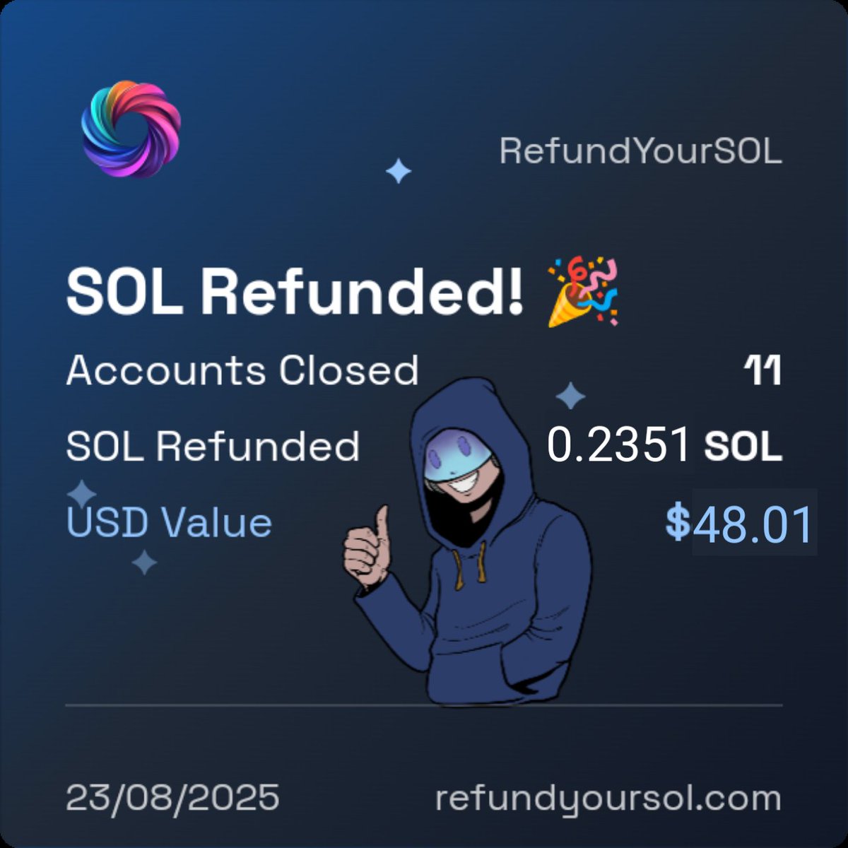 isha (✸,✸) (Ø,G) (HUDL) (@ishanick3) on Twitter photo You’re literally leaving money on the table…
Just got 0.2351 $SOL ($48) refunded in 15 seconds ⚡
Wallet = cleaner ✅
Balance = richer ✅
Shoutout <a href="/RefundYourSOL/">RefundYourSOL</a> 💜
Claim yours now & thank me later:
👉 refundyoursol.com/ishanick3
#Solana #airdrop #DeFi You’re literally leaving money on the table…
Just got 0.2351 $SOL ($48) refunded in 15 seconds ⚡
Wallet = cleaner ✅
Balance = richer ✅
Shoutout <a href="/RefundYourSOL/">RefundYourSOL</a> 💜
Claim yours now & thank me later:
👉 refundyoursol.com/ishanick3
#Solana #airdrop #DeFi