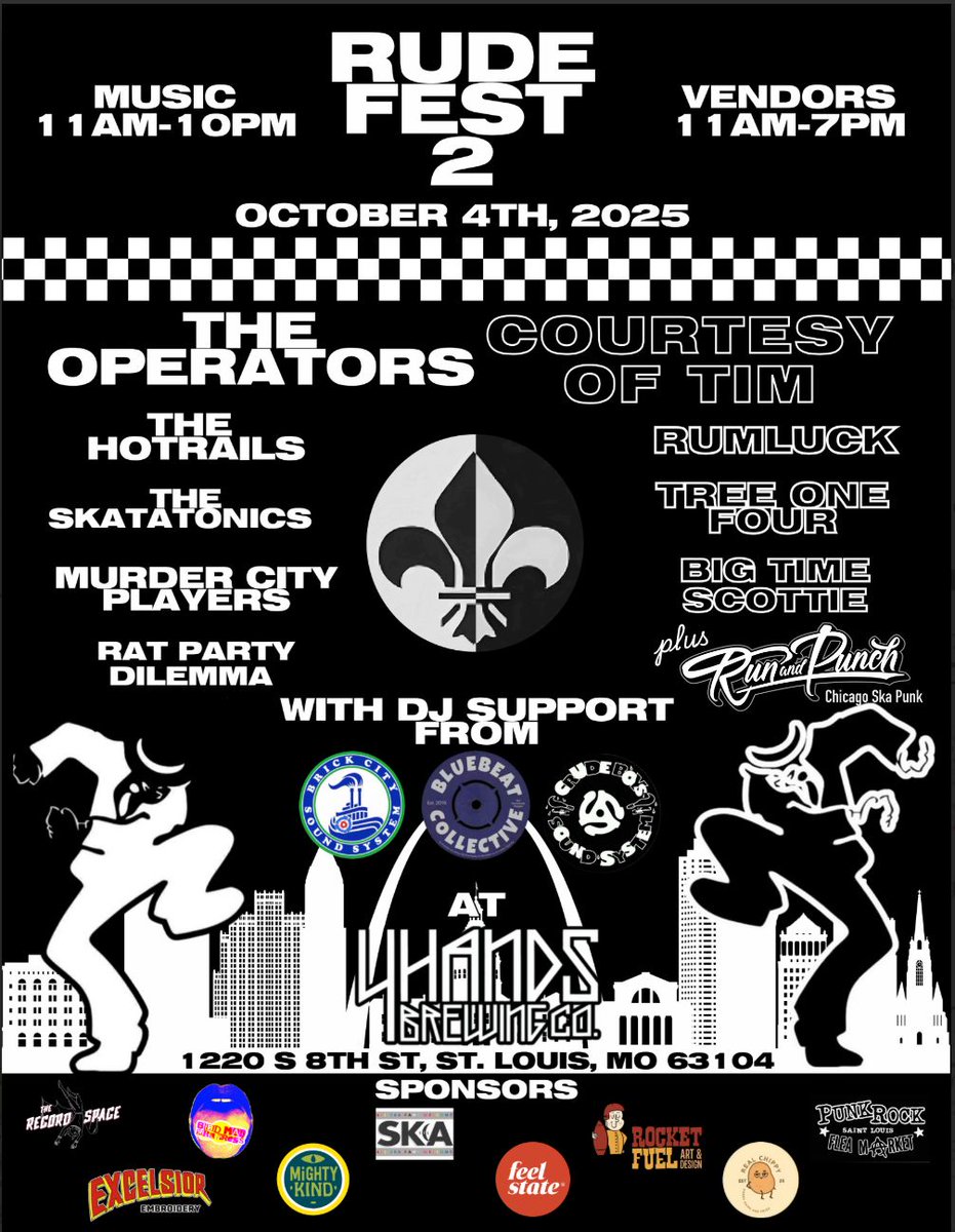 St. Louis - We just jumped on Rude Fest 2! Can't wait to party with y'all at this sick, free, outdoor ska festival. 10 awesome bands, gonna be rad. Save the date, Sat Oct 4!