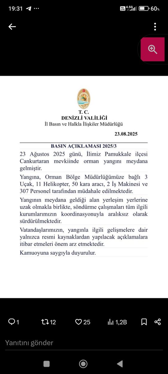 AFAD Denizli (@afad_denizli) on Twitter photo Orman yangını ile ilgili basın açıklaması Orman yangını ile ilgili basın açıklaması