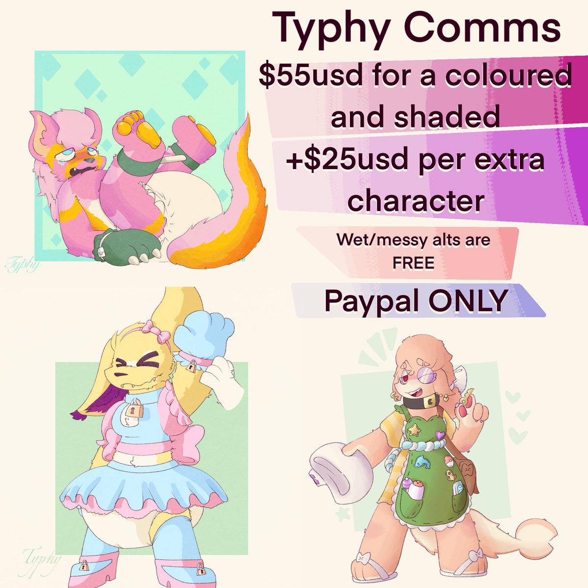 My Comms are open!
diaper alts are free
unlimited slots until sept.5th