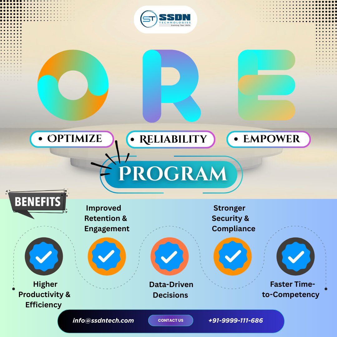ssdntechnologie's tweet image. Silent losses drain growth: wasted hours, delays, attrition &amp;amp; risks. SSDN’s #OREProgram helps you Optimize, Build Reliability &amp;amp; Empower teams for lasting success.

📞+91-999-911-1686 
📩info@ssdntech.com
🔗ssdntech.com

#CorporateTraining #SSDNTechnologies #SSDNTech