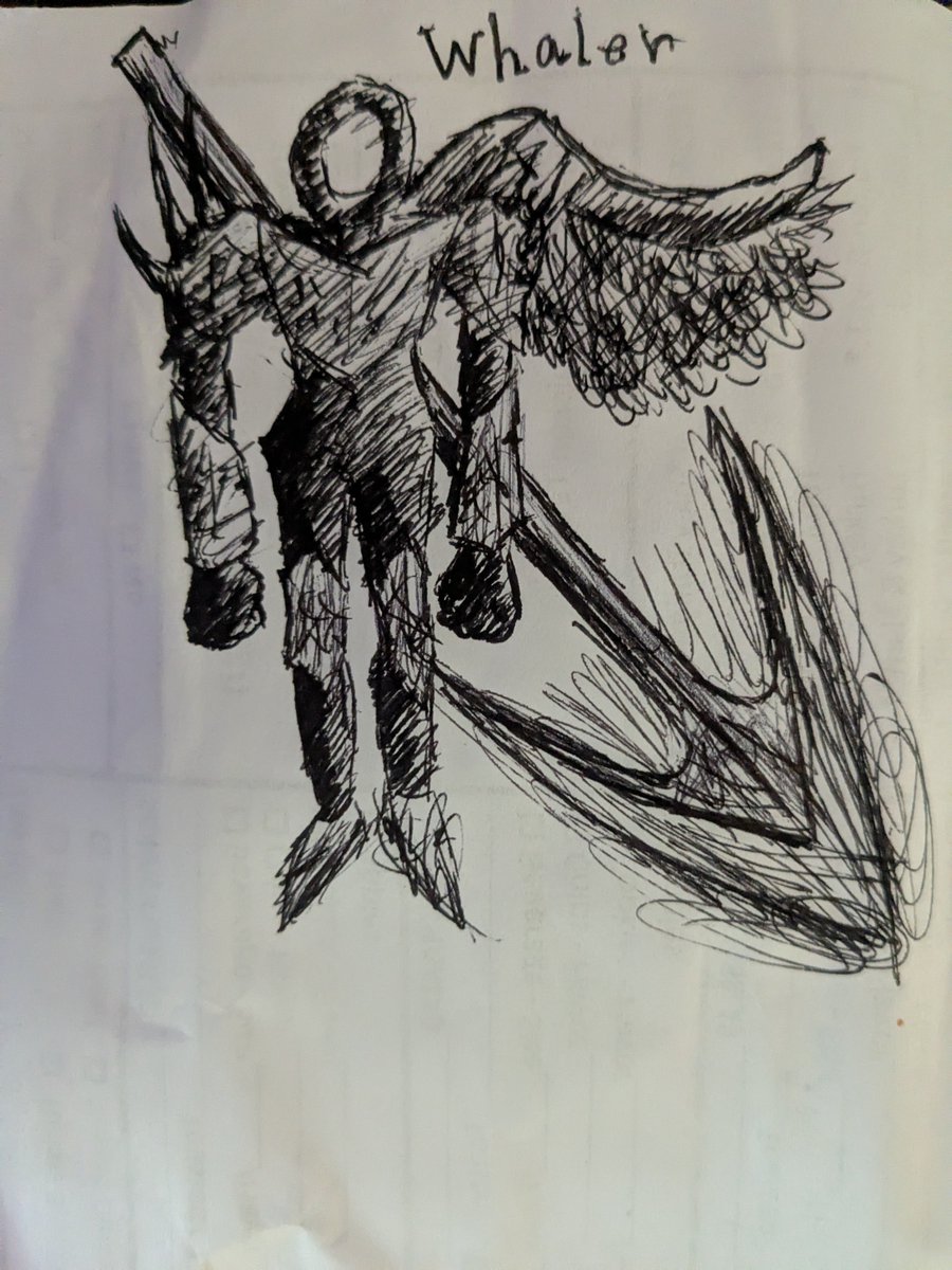 Some doodles at work of brutal orchestra characters and whaler, my own character. 
#BrutalOrchestra