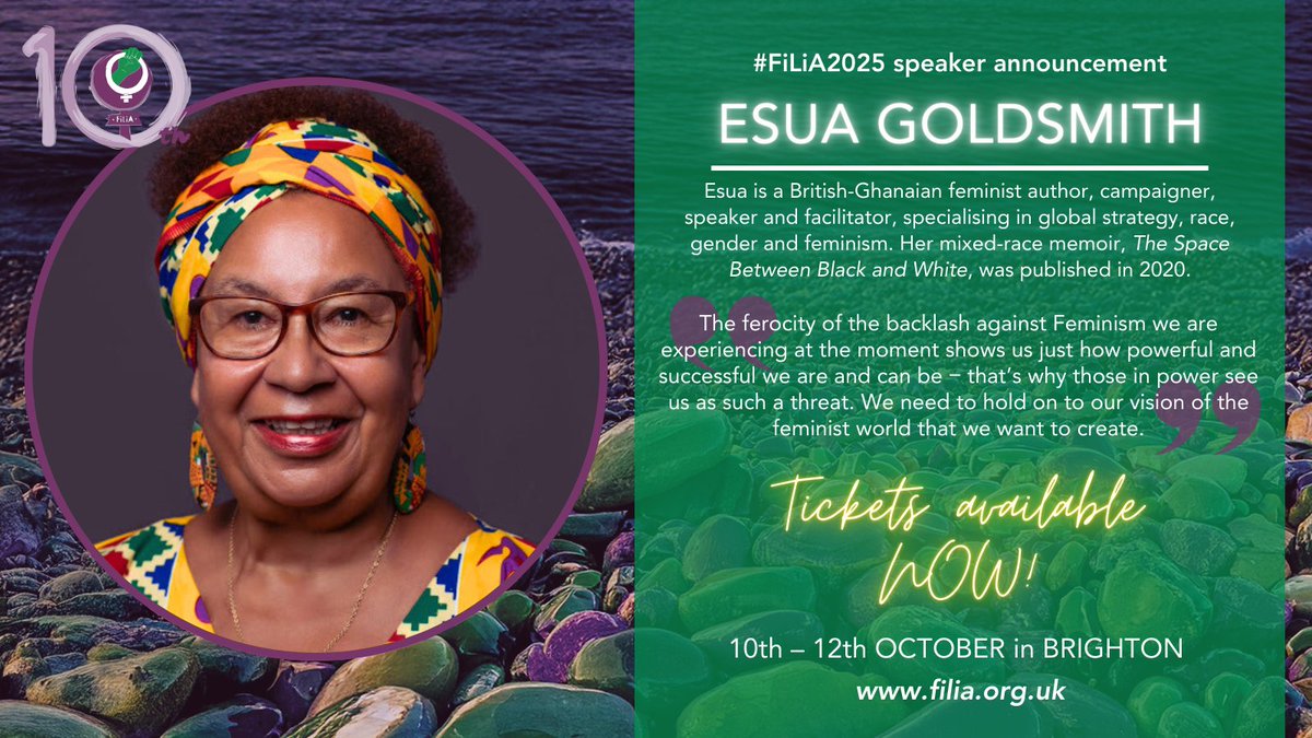 💥 #FiLiA2025 speaker news 💥

ESUA GOLDSMITH <a href="/Esuantsiwa/">Esuantsiwa Jane Goldsmith</a> is a British-Ghanaian #feminist author, campaigner, speaker &amp; facilitator. Esua has worked for social change &amp; transformation in the charity sector for over 40 years.

🎟️ filia.org.uk/tickets

#Sisterhood #Solidarity