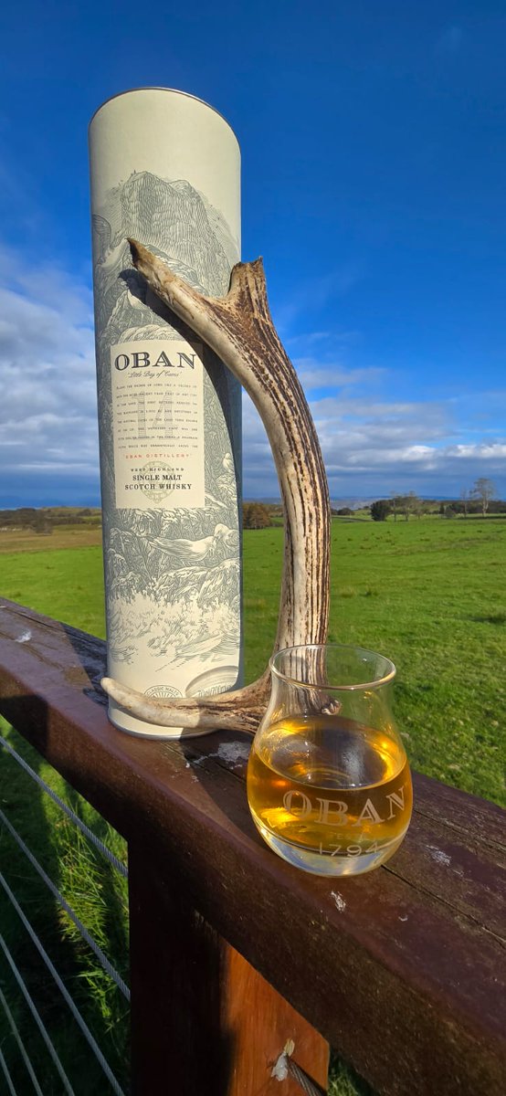 A spot of 14 year old Oban Malt Whiskey this evening in #Mull. Accompanied by an antler I found this afternoon. #ProperScotlandVibe