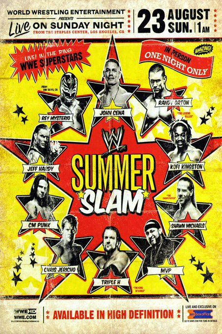 wrestle_hist's tweet photo. 8/23/2009
The SummerSlam poster.
#WWE #SummerSlam #JohnCena #RandyOrton #KofiKingston #ShawnMichaels #MVP #TripleH #ChrisJericho #CMPunk #JeffHardy #ReyMysterio #StaplesCenter #LosAngeles #California https://t.co/gT1x4z2kck