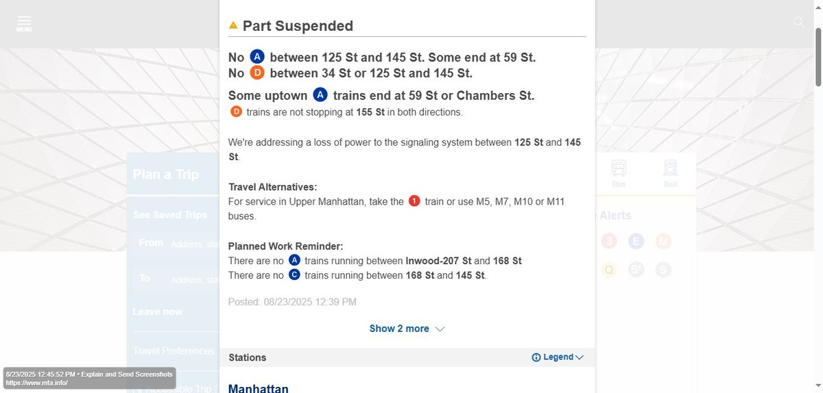 Derrick_NYC's tweet photo. @SeanLavin There is a loss of power affecting the signaling system  between 125 St and 145 St. From 125 St, you can use the East Village bound M101, LGA Airport bound M60-SBS, The Hub bound M125 buses to Lexington Av/125 St for uptown #4 trains or use M3 buses to 155 St for Bronx bound BX6. https://t.co/vxsgucDTL5