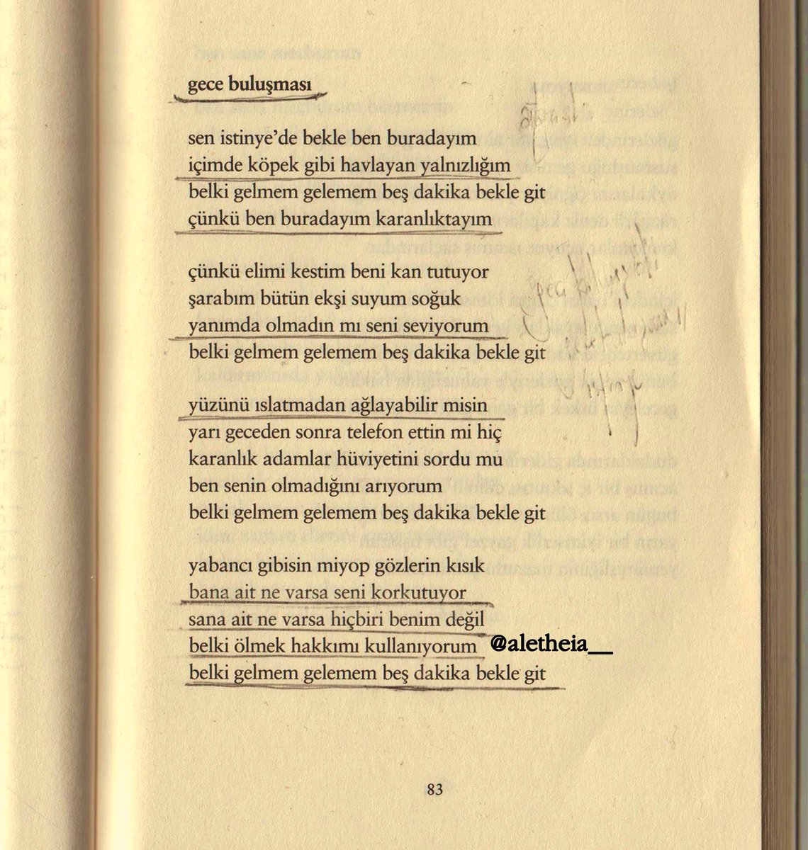 bana ait ne varsa hepsi seni korkutuyor 
sana ait ne varsa hiçbiri benim değil 

attilâ ilhan