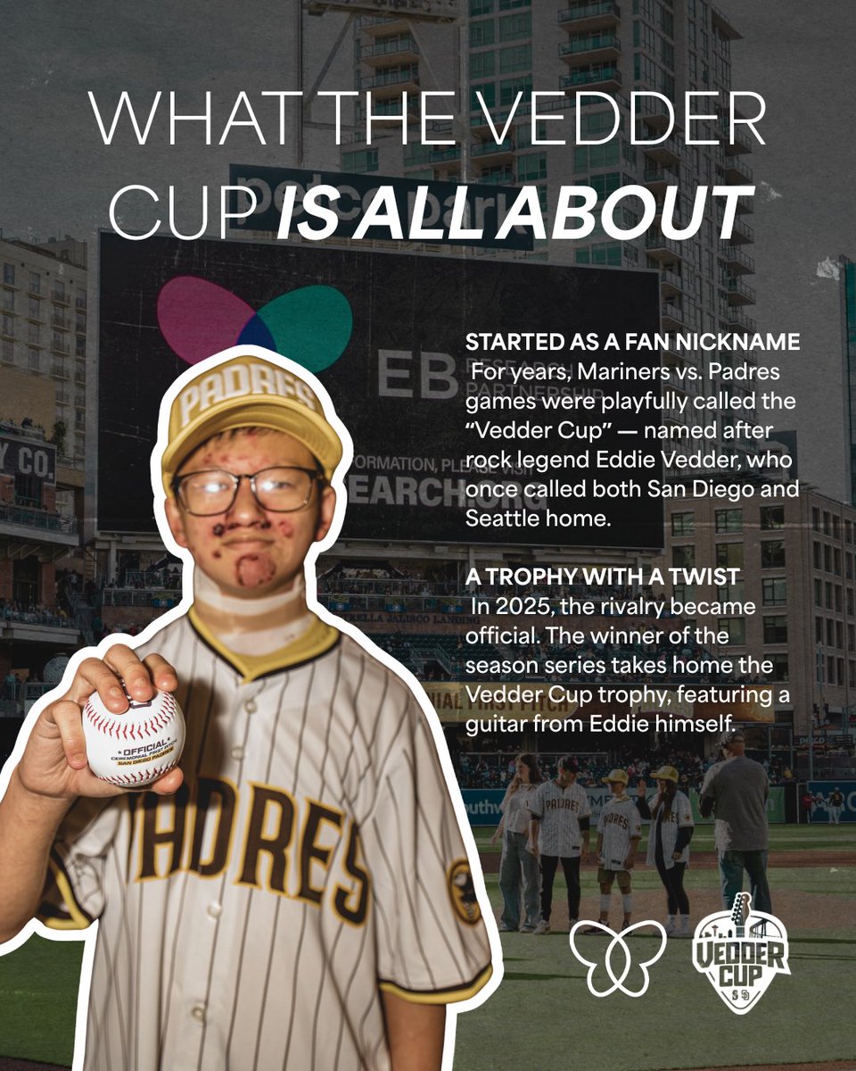 EBResearch's tweet photo. What started as a playful fan nickname is now an official West Coast rivalry, and it’s bigger than baseball.
⚾ Round 2 is coming up Aug 25–27 at T-Mobile Park.
Learn more → https://t.co/gVCPlt8iGC
#VedderCup #EBResearch @Mariners @Padres @MLB https://t.co/dKNmkGJce3