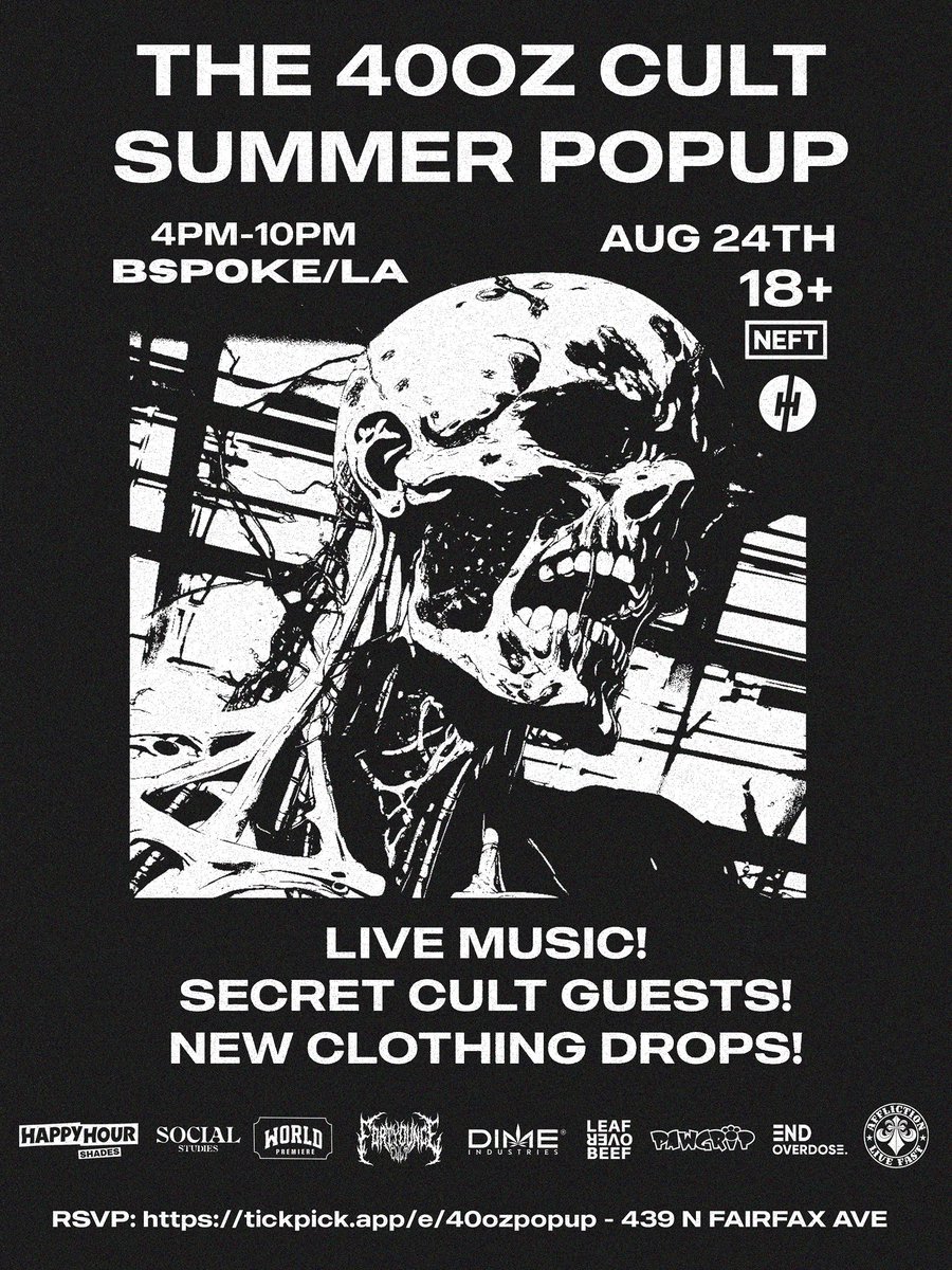 Tomorrow is the day! Last chance to snag your RSVP for our LA popup. Got so many homies cruising out for this…it’s about to be a straight up Cult gathering 🩸 

Link below ⬇️