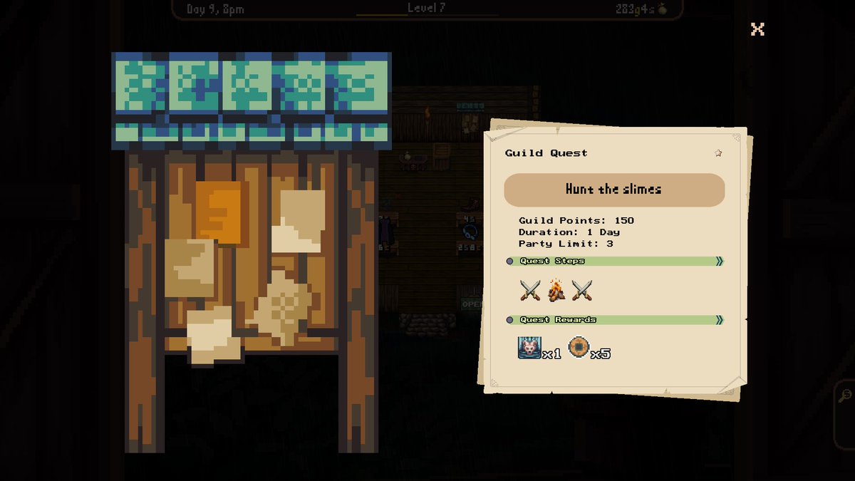 Source_Errors's tweet image. Fleshing out the Guild Quest menu with the final touches. Guild Points are now displayed, and working on the tooltips for Quest Steps/Rewards next!
#RenPy #IndieDev #IndieGameDev #IndieGame