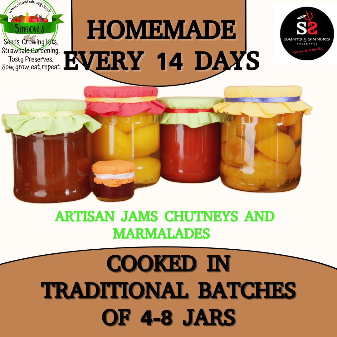 Try our delicious new range of tasty preserves. Homemade to order in traditional small batches. Please RT strawbaleveg.co.uk/saints-sinners #homemade #jams #chutneys #marmalades #gifts