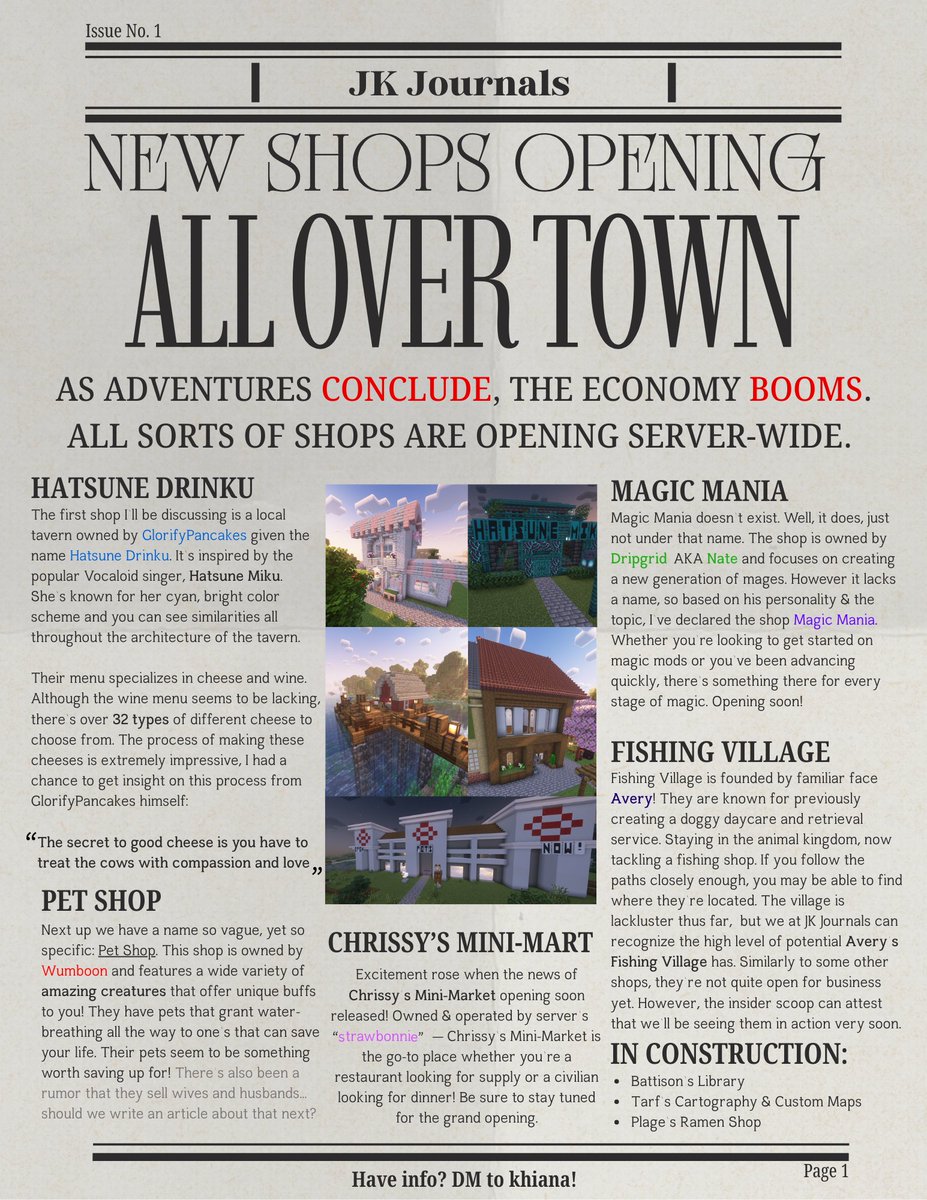 📰 Breaking news from AllianceCraft: 

The first edition of our community newspaper is here, published by JK Journals! 

📌 Grab your copy and join the adventure through our Discord; it's never too late to become part of the story!