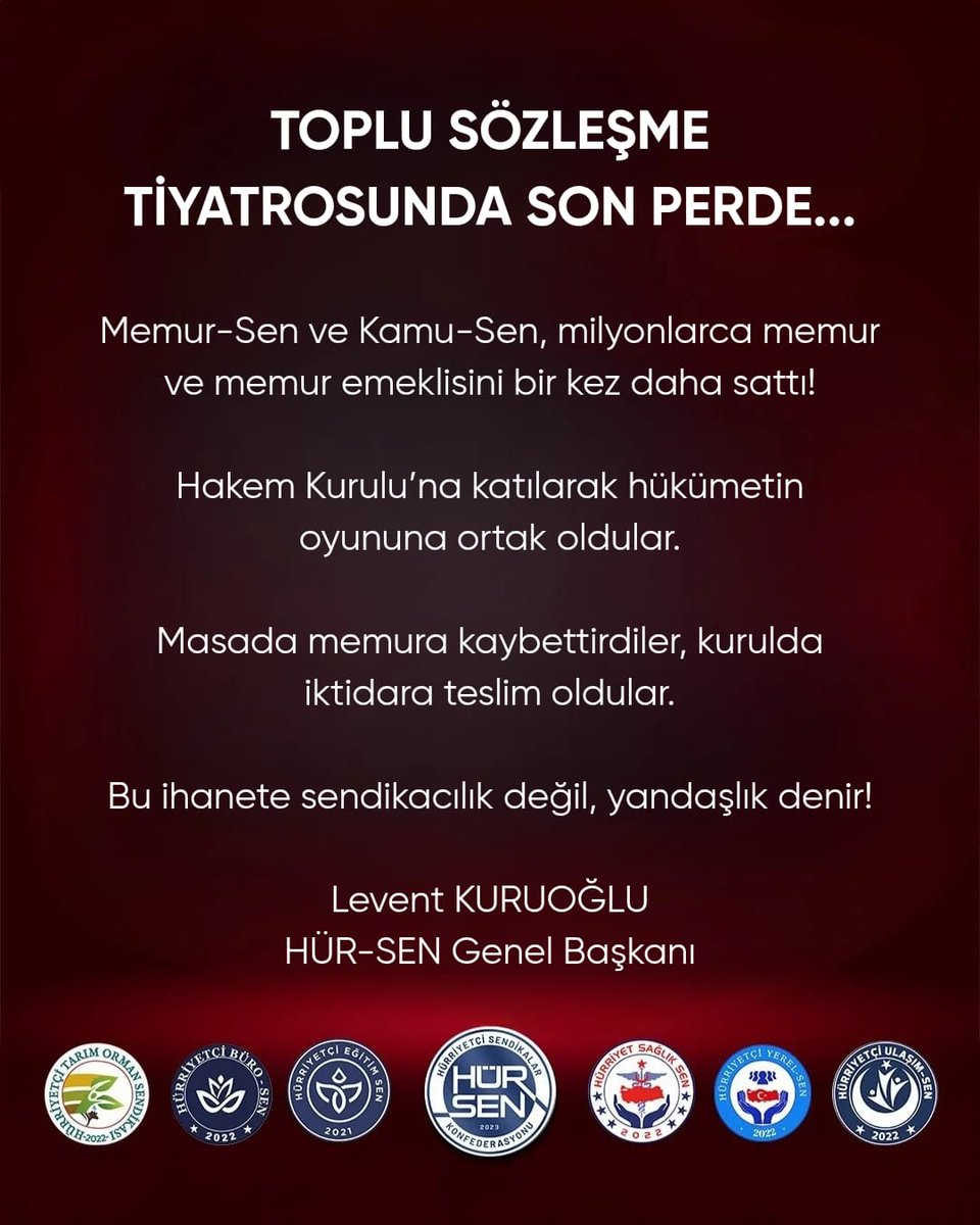 TOPLU SÖZLEŞME TİYATROSUNDA SON PERDE…
<a href="/HurEgitimSen/">Hürriyetçi Eğitim Sen Genel Merkezi</a> 
<a href="/leventkuruoglu/">Levent Kuruoğlu</a>