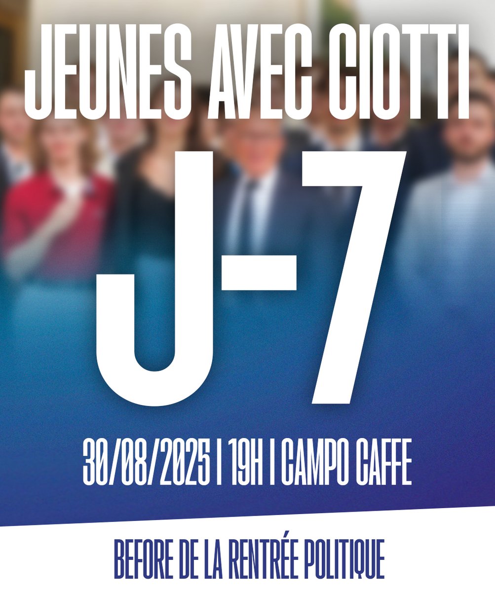 Jeunes UDR (@jeunesudr) on Twitter photo ⏰ J-7 Rendez-vous le 30 août à Nice, au Campo Caffe pour la rentrée des Jeunes avec Ciotti avec <a href="/AlexSaradjian/">Alexandre Saradjian</a> et <a href="/Lola__Elis/">Lola ELIS</a> autour de notre président <a href="/eciotti/">Eric Ciotti</a> !
🔗 INSCRIPTION : urls.fr/IL6uy5 ⏰ J-7 Rendez-vous le 30 août à Nice, au Campo Caffe pour la rentrée des Jeunes avec Ciotti avec <a href="/AlexSaradjian/">Alexandre Saradjian</a> et <a href="/Lola__Elis/">Lola ELIS</a> autour de notre président <a href="/eciotti/">Eric Ciotti</a> !
🔗 INSCRIPTION : urls.fr/IL6uy5