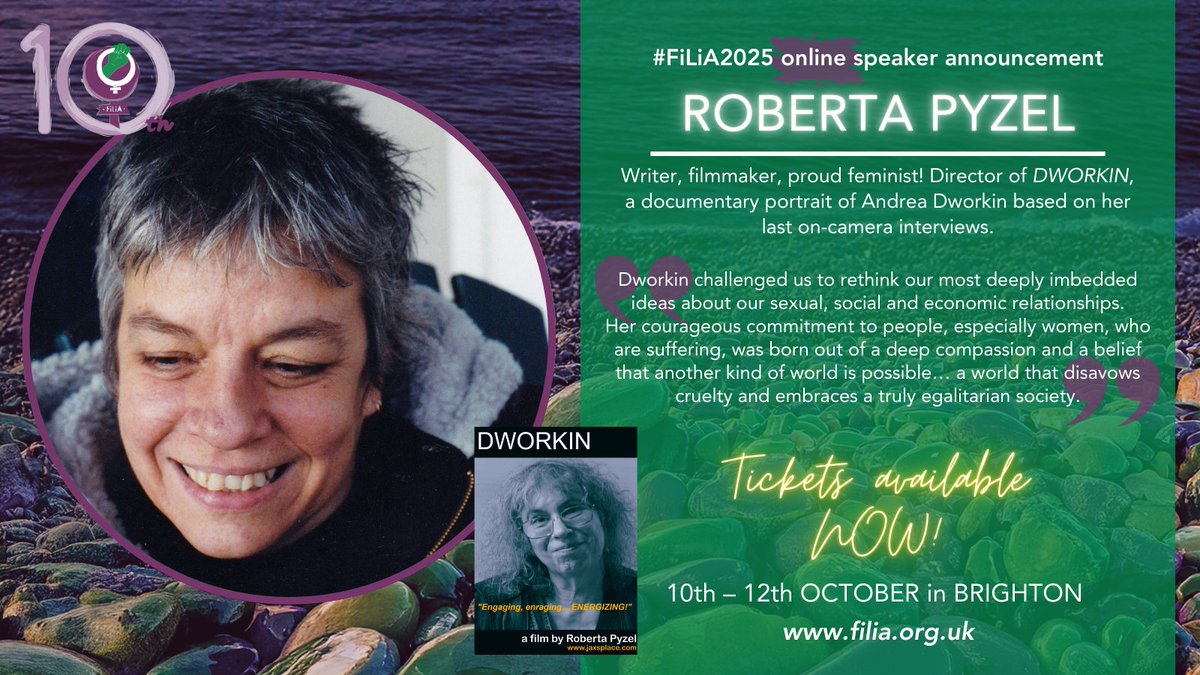 💥 #FiLiA2025 speaker news 💥

ROBERTA PYZEL – writer, filmmaker, proud #feminist &amp; director of DWORKIN, she will be joining us online for the screening of #Dworkin – look out for trailers &amp; a FiLiA #podcast with Roberta coming soon!

🎟️ filia.org.uk/tickets

#AndreaDworkin