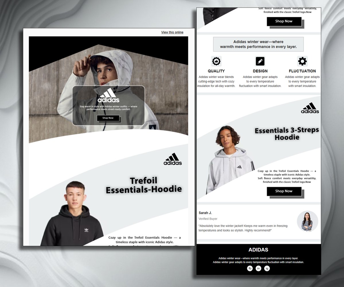 F_Nadrin's tweet image. #MailchimpTemplateDesign for @adidas  Winter Hoodie Jacket  where style meets functional warmth.
If you are Struggling to make your #email #campaigns stand out? I’ve got the solution. I can help you #design the perfect template tailored to your brand.

#GateLaunchpool300Projects