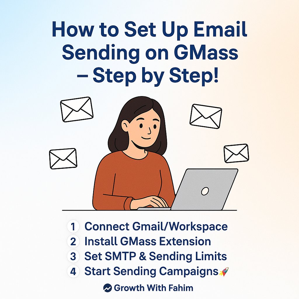 📧 Want to send bulk emails directly from Gmail? 🚀
Here’s how to set up GMass in 4 easy steps ⬆️

1️⃣ Connect Gmail/Workspace
2️⃣ Install GMass Extension
3️⃣ Set SMTP &amp; Sending Limits
4️⃣ Start Sending Campaigns

#EmailMarketing #GMass #MarketingTips #DigitalMarketing