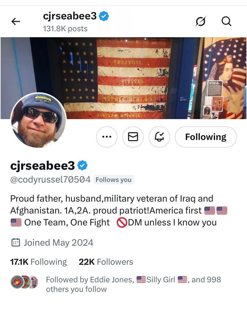 D.K. Parker (@dkparker14) on Twitter photo This is my great friend <a href="/codyrussel70504/">cjrseabee3</a> He is one of the most nicest, humble, generous and caring people you will ever meet. He loves his family, Country and his friends. He does so much to help us out on X to grow and find one another. I am so blessed to call him friend. 🥰 This is my great friend <a href="/codyrussel70504/">cjrseabee3</a> He is one of the most nicest, humble, generous and caring people you will ever meet. He loves his family, Country and his friends. He does so much to help us out on X to grow and find one another. I am so blessed to call him friend. 🥰