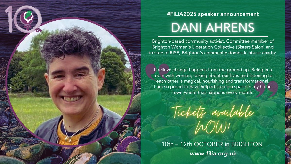 💥 #FiLiA2025 speaker news 💥

DANI AHRENS <a href="/rebelyarns/">Dani Ahrens</a> is a Brighton-based community activist, founding member of #Brighton #Pride, contributing editor to <a href="/Radical_Notion/">The Radical Notion</a>, committee member of <a href="/SistersSalon2/">Brighton Sisters Salon</a> &amp; <a href="/riseuk/">RISE</a> trustee.

🎟️ filia.org.uk/tickets

#Sisterhood #Solidarity
