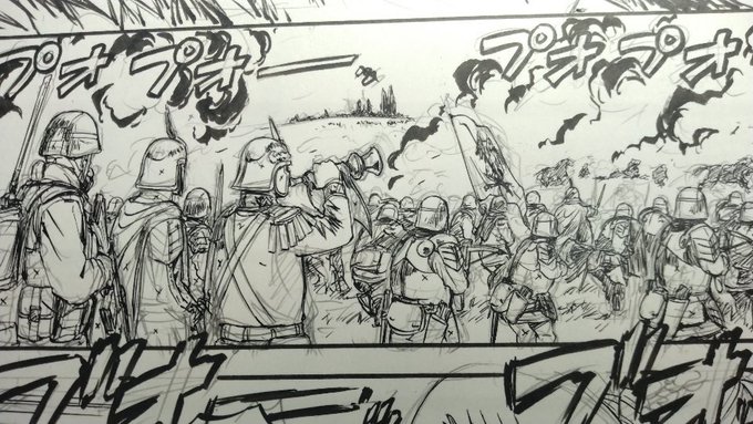 描いても描いてもペン入れが進まない(2Pで延べ50人くらい人描いてる) 