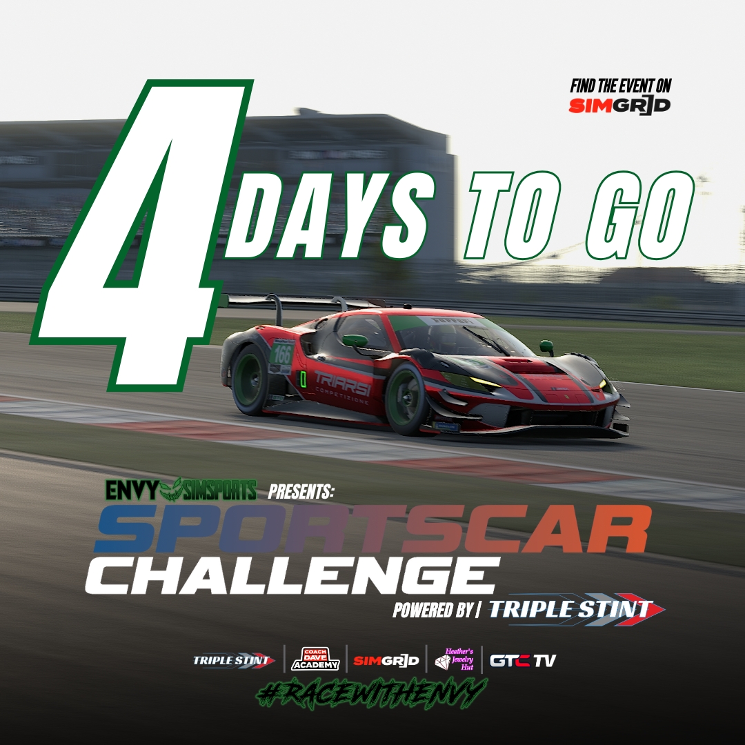 Envy SimSports (@envysimsports) on Twitter photo 4⃣ more days until the penultimate round of the #SportscarChallenge powered by <a href="/triple_stint/">Triple Stint Racing</a>
thesimgrid.com/championships/… #RaceWithEnvy 4⃣ more days until the penultimate round of the #SportscarChallenge powered by <a href="/triple_stint/">Triple Stint Racing</a>
thesimgrid.com/championships/… #RaceWithEnvy