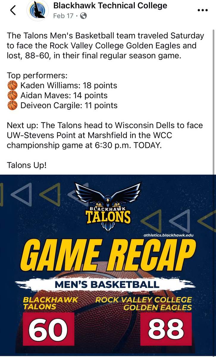 aiden_maves3's tweet photo. Game Recap: BTC vs. Rock Valley College https://t.co/pCFEHh4Du1