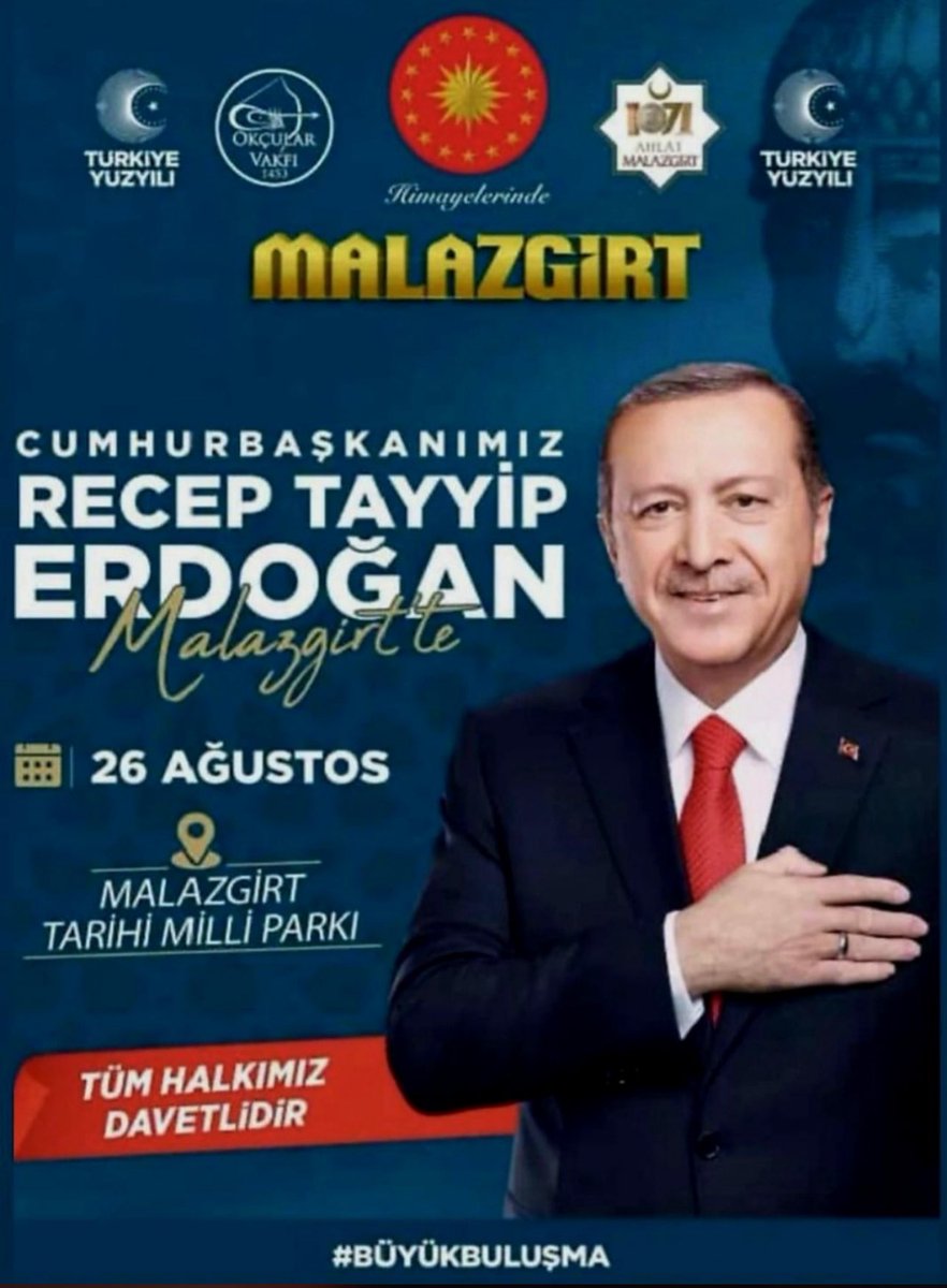 “Dünya 5 den büyüktür.”  Sözünü Dünyaya  öğreten Büyük lider ile buluşmaya hazır mıyız ?
26 Ağustos 2025 tarihinde Malazgirt’e Büyük buluşmaya gidiyoruz. 
Tüm halkımız davetlidir. 
<a href="/SamilogluFaruk/">Faruk Samiloglu</a> <a href="/ArvasAbdulahat/">Abdulahat Arvas</a>
