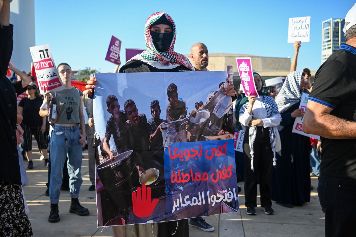 Palestinians and Jews demonstrated in Tel Aviv today against the genocide in Gaza
