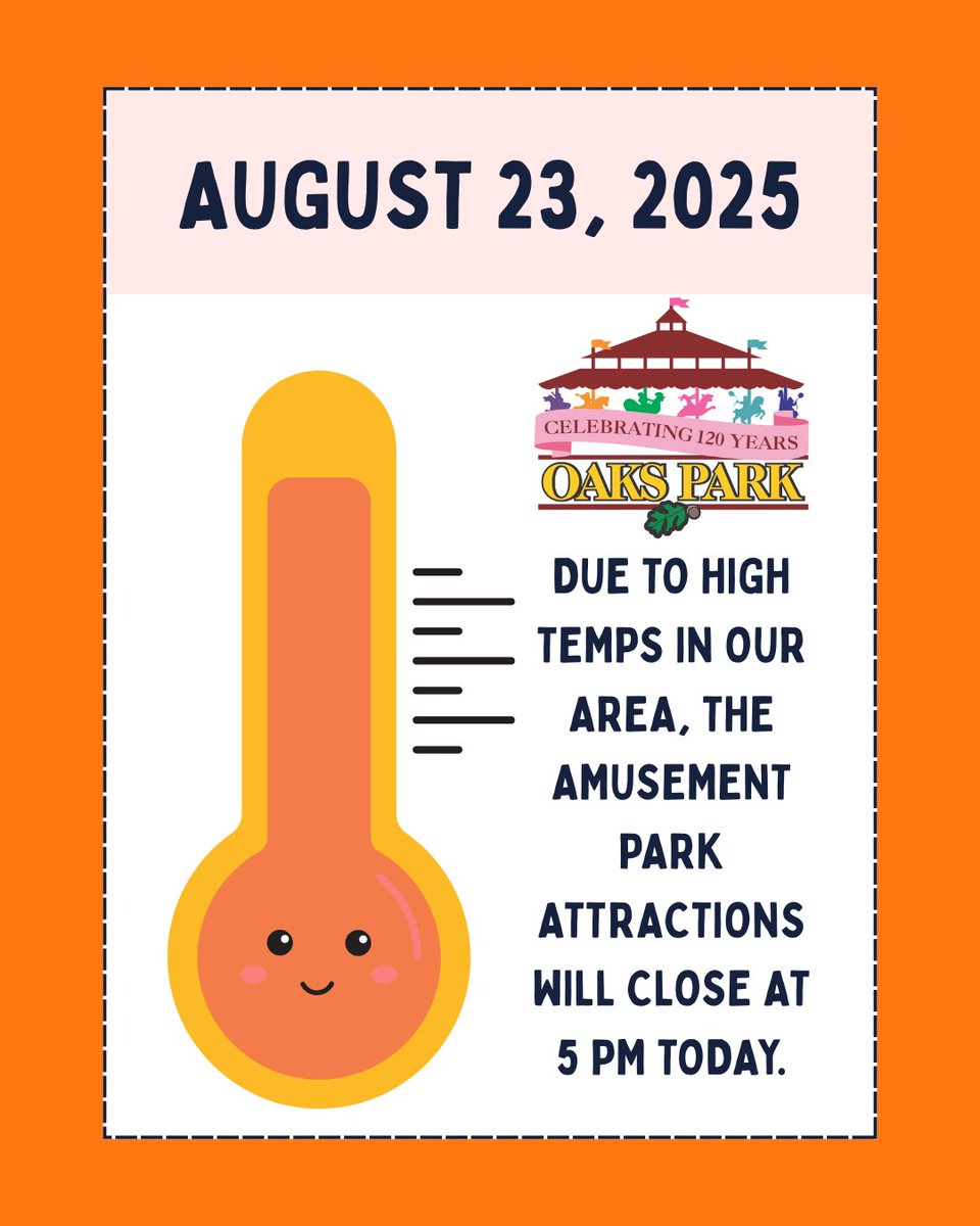 Oaks_Park's tweet photo. In the interest of our staff's safety, we'll be closing the amusement park attractions at 5 PM today.  By visiting Guest Services at close, guests whose visit is cut short today will be eligible to receive a bounce-back bracelet that allows them to finish their visit another day. https://t.co/Kku33iNXbK