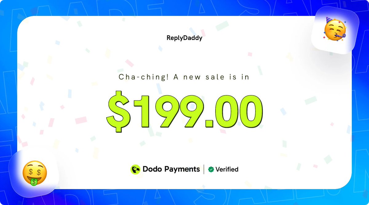 Neel Seth (@neelseth7) on Twitter photo Cha Ching Baby! <a href="/dodopayments/">Dodo Payments</a>
Second sale via twitter, total 4 paid customers for Replyaddy.com now! Cha Ching Baby! <a href="/dodopayments/">Dodo Payments</a>
Second sale via twitter, total 4 paid customers for Replyaddy.com now!